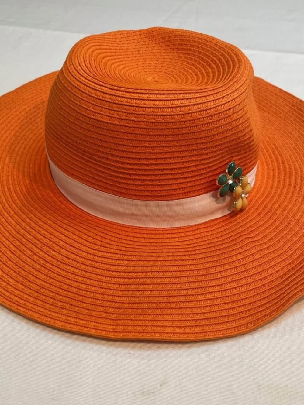 NWT Charming Charlie Straw Wide Brim Hat Floppy Beach Pool Orange Florida Gators
